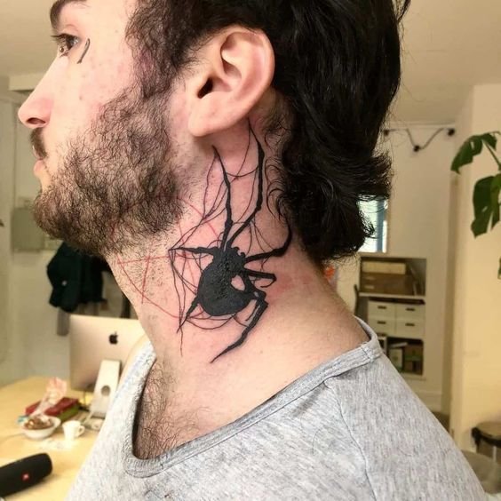 handsome neck 3d spider tattoo pattern