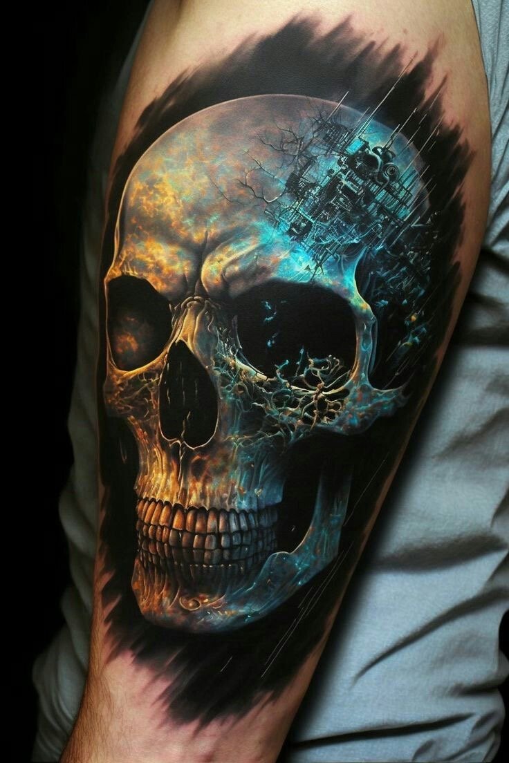 cool shaded skull life death floral tatto — Steemit